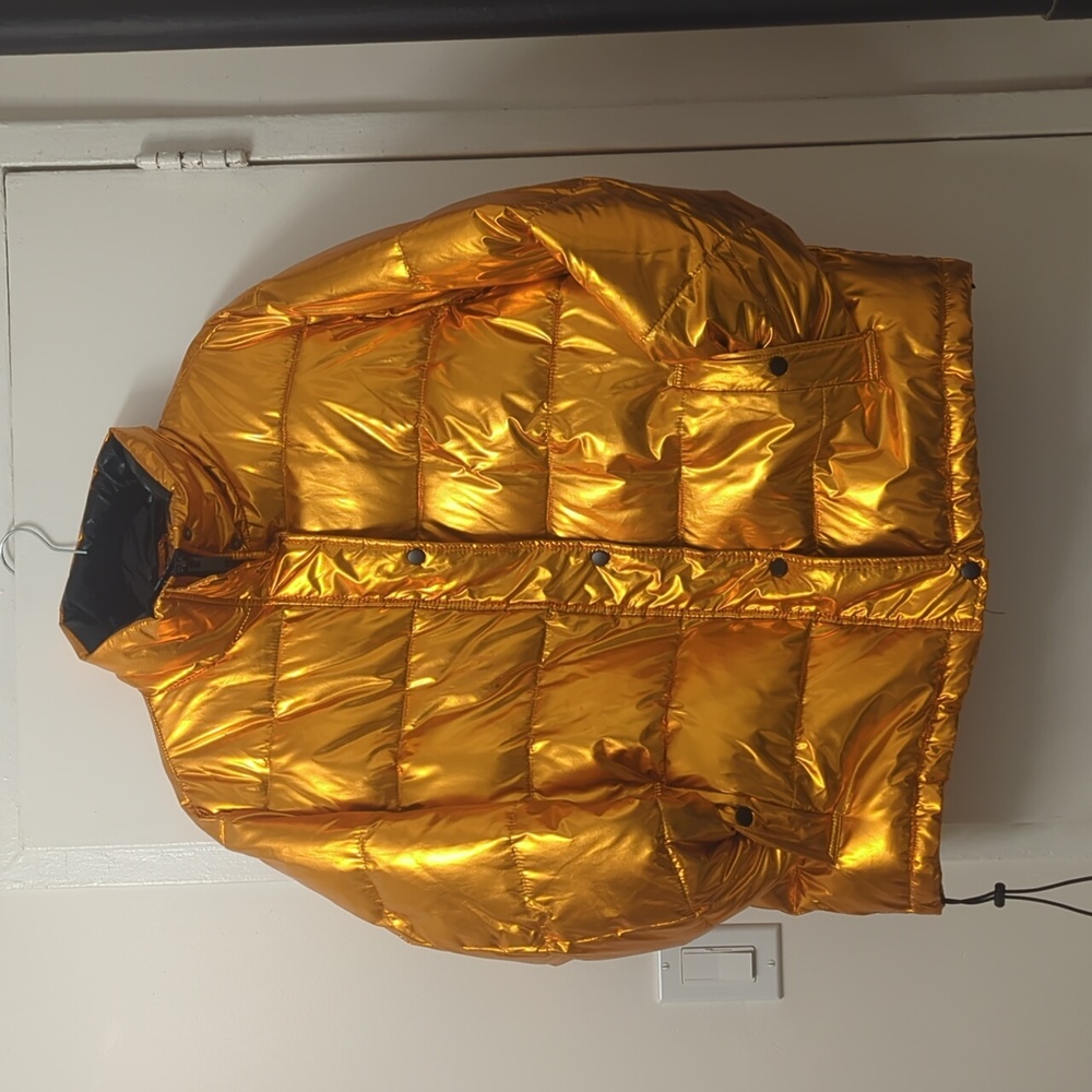 ASOS Metallic Orange Puffer Jacket Size 2 - Picture 3 of 5